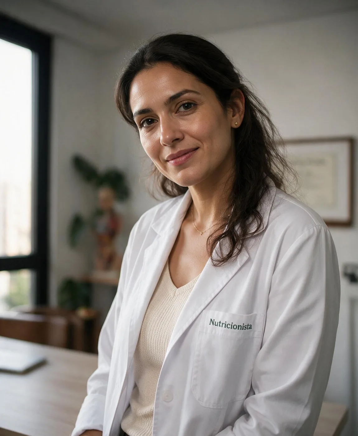 Rafaela Lima de jaleco branco no consultório